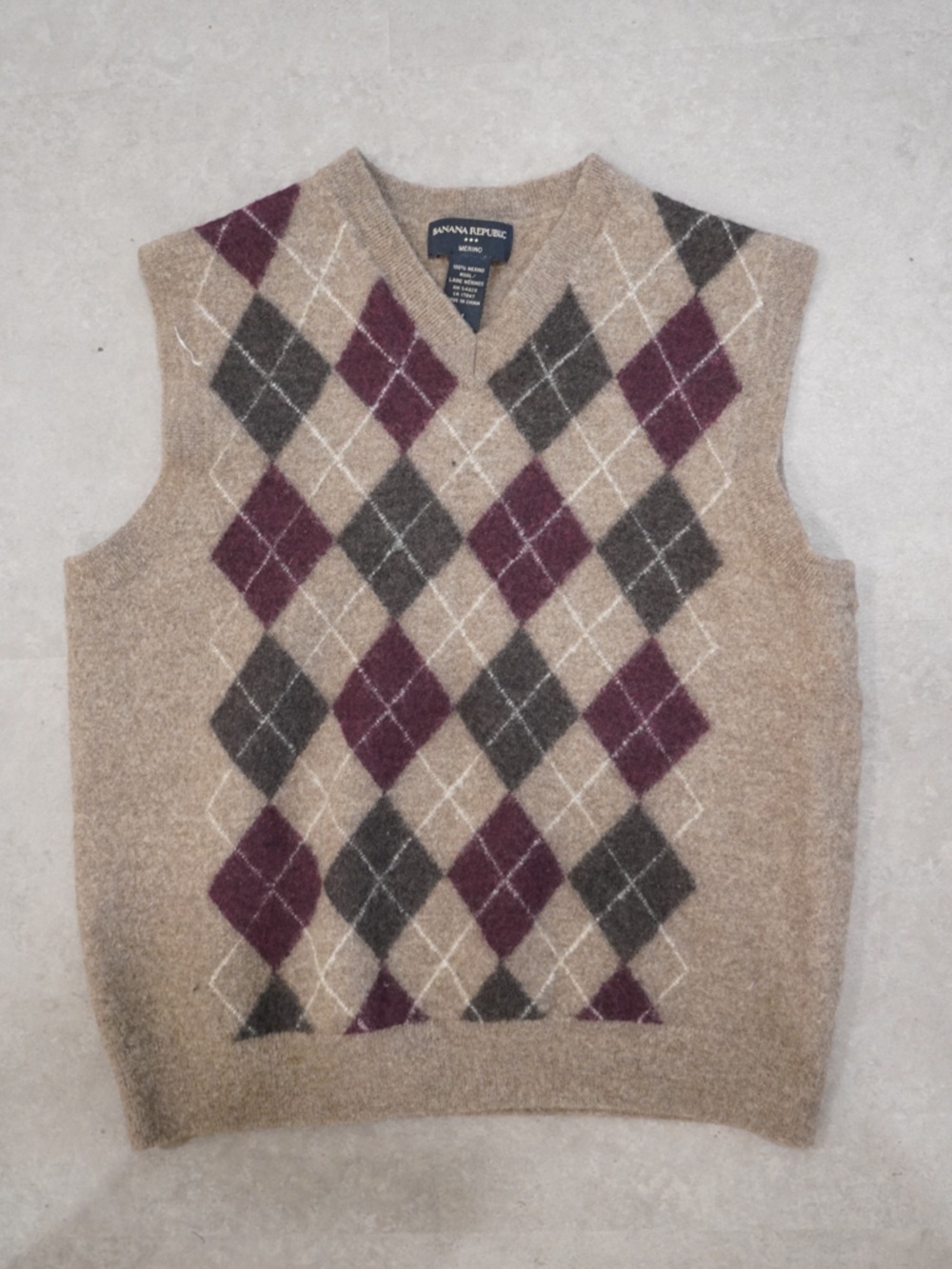 Banana Republic Taupe Merino Sweater with Plum Pattern